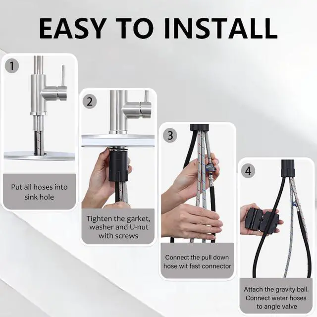 Alt view image 7 of 7 - Kitchen Faucet with Pull Down Sprayer, Brushed Nickel | Lead-Free NSF Certified, 3-Mode Sprayer, 304 Stainless Steel, Single Handle Faucet, 1 or 3 Hole for Farmhouse RV Laundry Bar