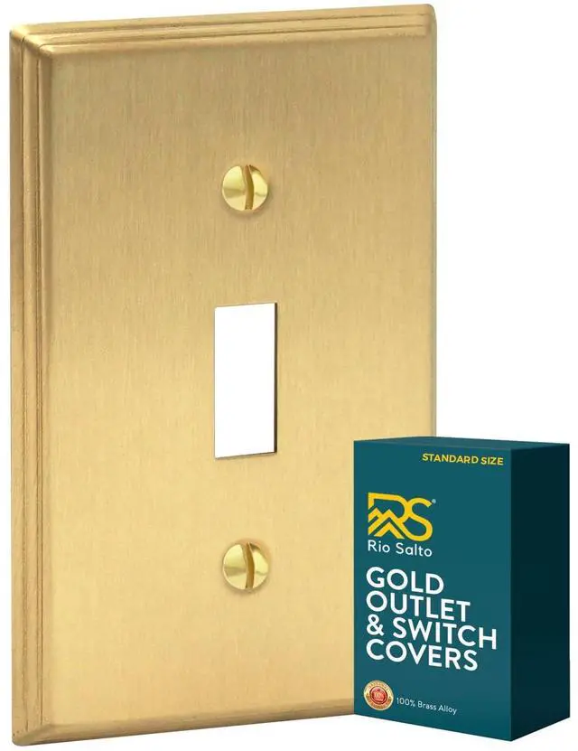 Main image of Brass Deco Collection Gold 1-Gang Toggle Light Switch Plate Standard Size 4.5" x 2.75" Flip Switch, Heavy-Gauge Decorative Wall Plate Covers, Modern Luxury Premium Metal Cover