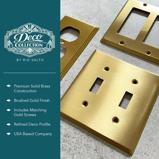 Alt view image 3 of 7 - Brass Deco Collection Gold 1-Gang Toggle Light Switch Plate Standard Size 4.5" x 2.75" Flip Switch, Heavy-Gauge Decorative Wall Plate Covers, Modern Luxury Premium Metal Cover