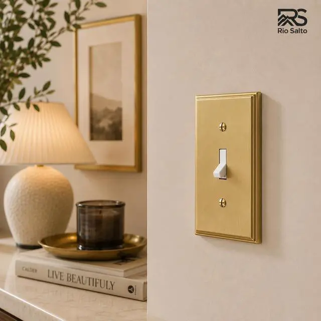 Alt view image 7 of 7 - Brass Deco Collection Gold 1-Gang Toggle Light Switch Plate Standard Size 4.5" x 2.75" Flip Switch, Heavy-Gauge Decorative Wall Plate Covers, Modern Luxury Premium Metal Cover