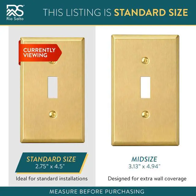 Alt view image 6 of 7 - Brass Deco Collection Gold 1-Gang Toggle Light Switch Plate Standard Size 4.5" x 2.75" Flip Switch, Heavy-Gauge Decorative Wall Plate Covers, Modern Luxury Premium Metal Cover