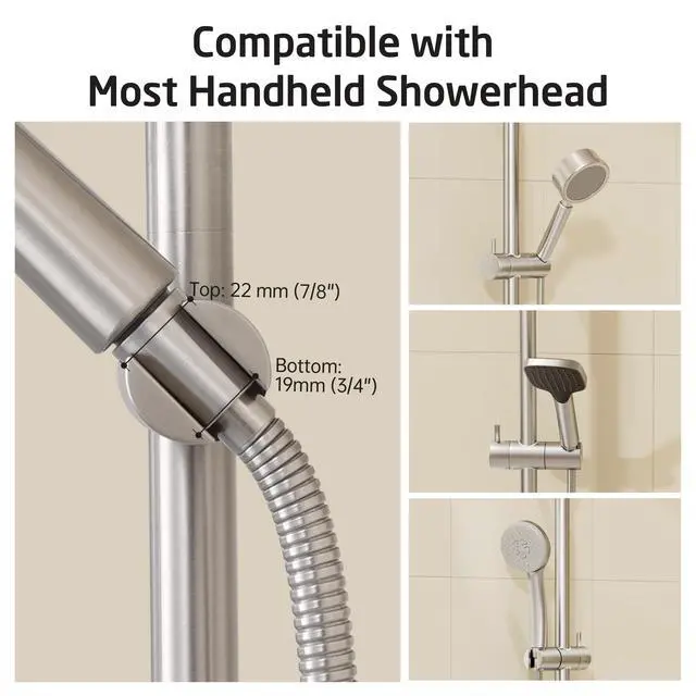 Alt view image 6 of 7 - No Drill 30-Inch Shower Slide Bar with Adjustable Handheld Shower Head Holder, Self Adhesive, Universal Fit, SUS304 Brushed Stainless Steel Drill-Free for Bathroom, F209S78DF-BS