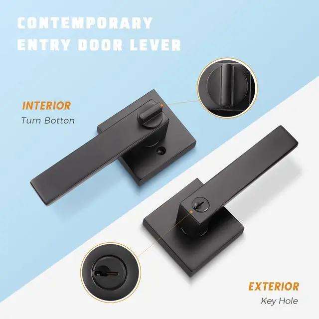 Alt view image 2 of 6 - Exterior Door Handle Heavy Duty Keyed Entry Door Lever Set(Not Keyed Alike) Entrance Handleset, Matte Black Finish, Left or Right Handing Door Handle 2.13 lb One Lever