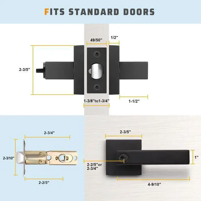 Alt view image 4 of 6 - Exterior Door Handle Heavy Duty Keyed Entry Door Lever Set(Not Keyed Alike) Entrance Handleset, Matte Black Finish, Left or Right Handing Door Handle 2.13 lb One Lever