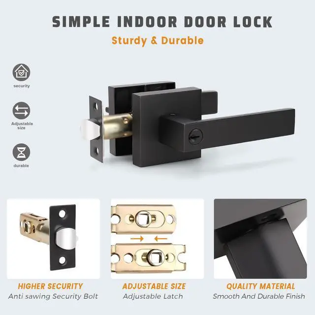 Alt view image 6 of 6 - Exterior Door Handle Heavy Duty Keyed Entry Door Lever Set(Not Keyed Alike) Entrance Handleset, Matte Black Finish, Left or Right Handing Door Handle 2.13 lb One Lever