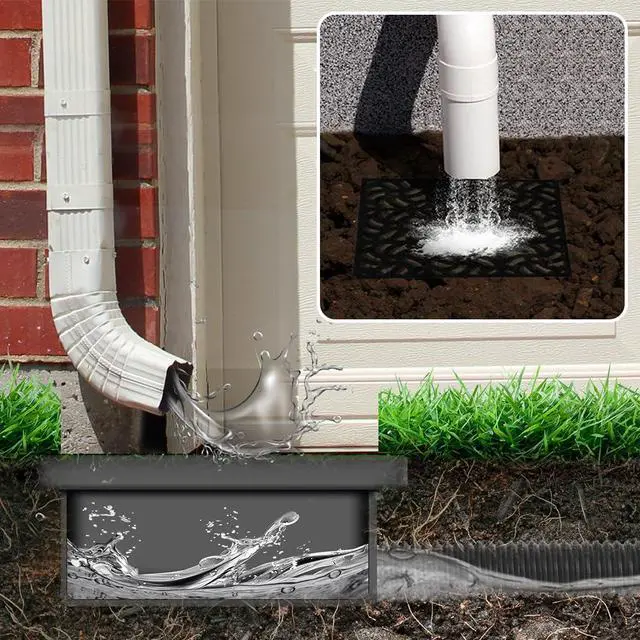 Alt view image 5 of 7 - Gutter Downspout Extensions, 12 x 12in Catch Basin | Upgraded Low Profile Downspout Extender, No Deep Dig French Drain, Flexible Pipe Extension to 8.2ft, Protect House Foundation