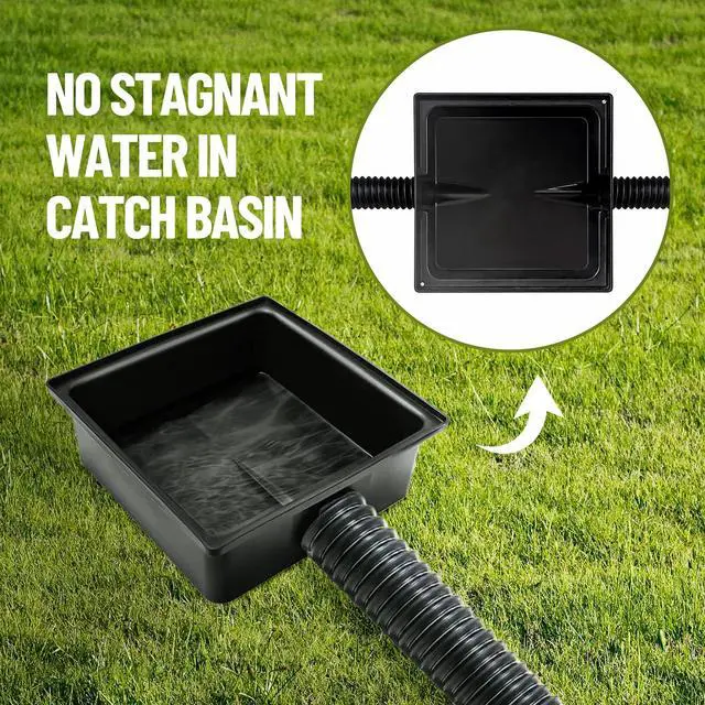 Alt view image 6 of 7 - Gutter Downspout Extensions, 12 x 12in Catch Basin | Upgraded Low Profile Downspout Extender, No Deep Dig French Drain, Flexible Pipe Extension to 8.2ft, Protect House Foundation