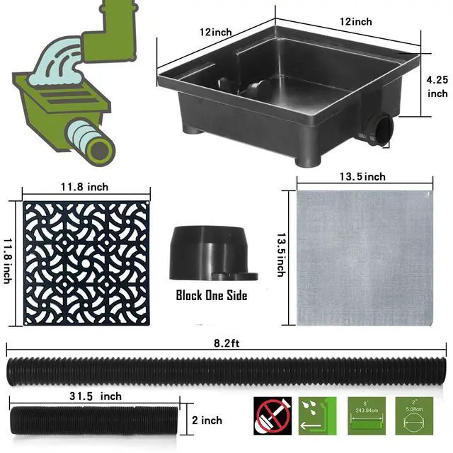 Alt view image 7 of 7 - Gutter Downspout Extensions, 12 x 12in Catch Basin | Upgraded Low Profile Downspout Extender, No Deep Dig French Drain, Flexible Pipe Extension to 8.2ft, Protect House Foundation