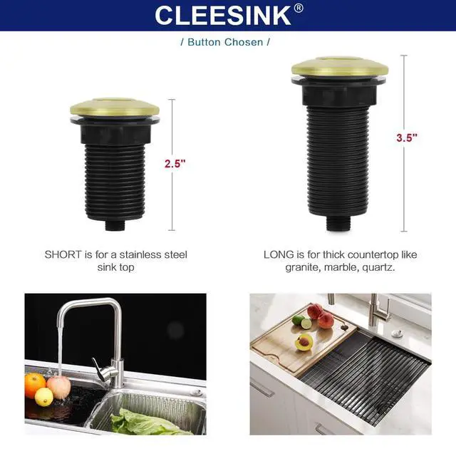 Alt view image 5 of 6 - Garbage Disposal Switch, Cordless Air On Off Kit for Food Waste Disposer, Brushed Gold, LONG 3.5" Sink Top Push Button by
