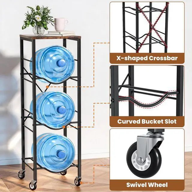 Alt view image 3 of 7 - 5 Gallon Water Jug Holder -5 Gallon Water Jug Stand with Storage Shelves for Kitchen, Living Room, Office (3 Tier)