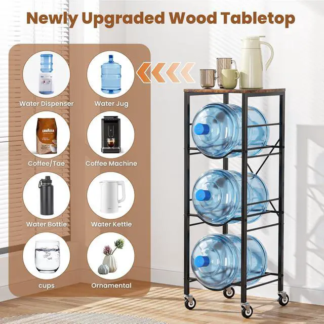 Alt view image 5 of 7 - 5 Gallon Water Jug Holder -5 Gallon Water Jug Stand with Storage Shelves for Kitchen, Living Room, Office (3 Tier)