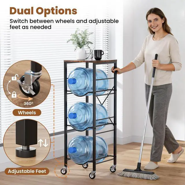 Alt view image 6 of 7 - 5 Gallon Water Jug Holder -5 Gallon Water Jug Stand with Storage Shelves for Kitchen, Living Room, Office (3 Tier)