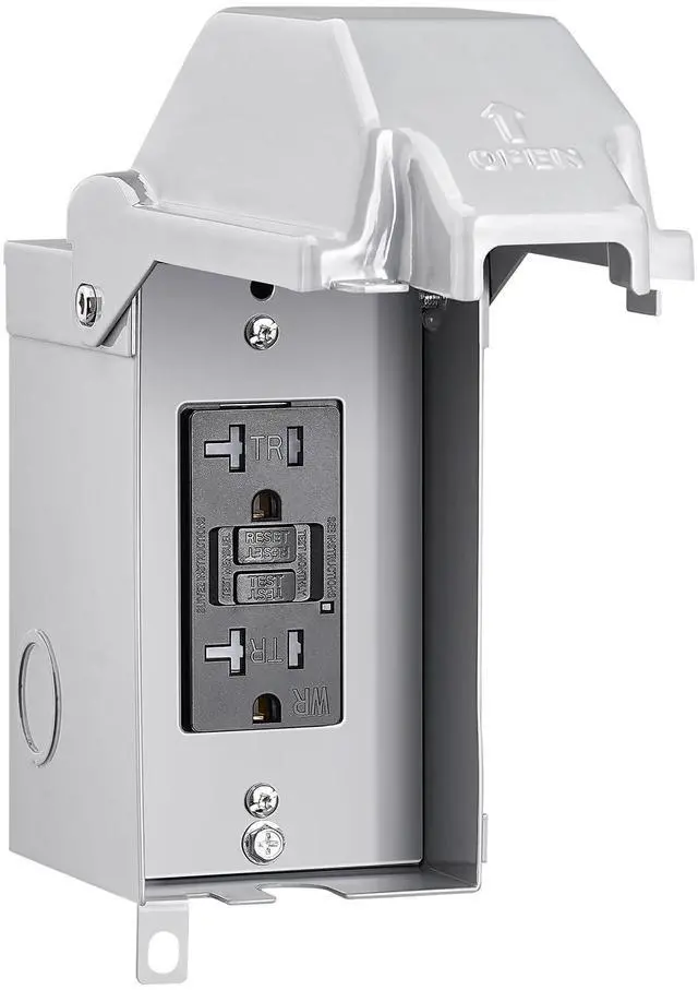 Main image of Outdoor Outlet Box, 20 AMP Electrical Box with GFCI Outlet | 20 AMP WRTR GFCI Receptacles, Rainproof 3R Enclosure, All Metal Outlet Cover, Power Plug for Backyard, Outdoor Lighting