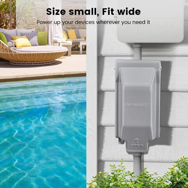 Alt view image 3 of 7 - Outdoor Outlet Box, 20 AMP Electrical Box with GFCI Outlet | 20 AMP WRTR GFCI Receptacles, Rainproof 3R Enclosure, All Metal Outlet Cover, Power Plug for Backyard, Outdoor Lighting