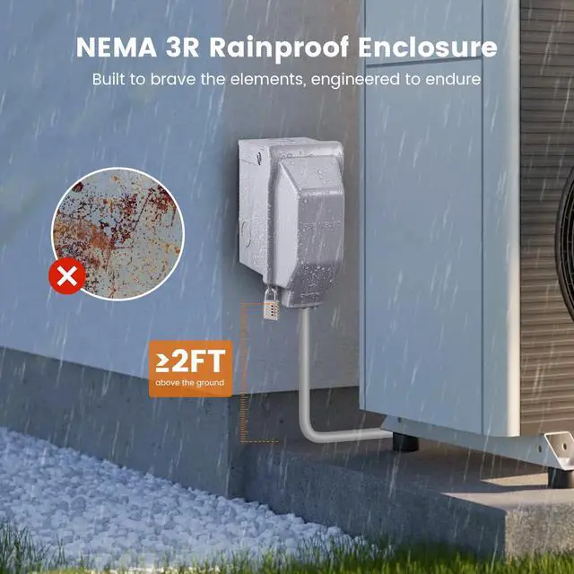 Alt view image 4 of 7 - Outdoor Outlet Box, 20 AMP Electrical Box with GFCI Outlet | 20 AMP WRTR GFCI Receptacles, Rainproof 3R Enclosure, All Metal Outlet Cover, Power Plug for Backyard, Outdoor Lighting