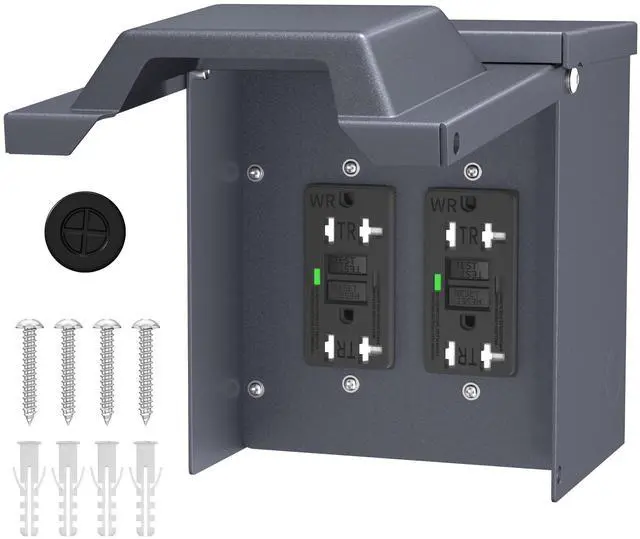 Main image of Outdoor Electrical Outlet Box with Dual 20 Amp WRTR GFCI Receptacles ETL Listed Waterproof GFCI Outlet Box with Cover