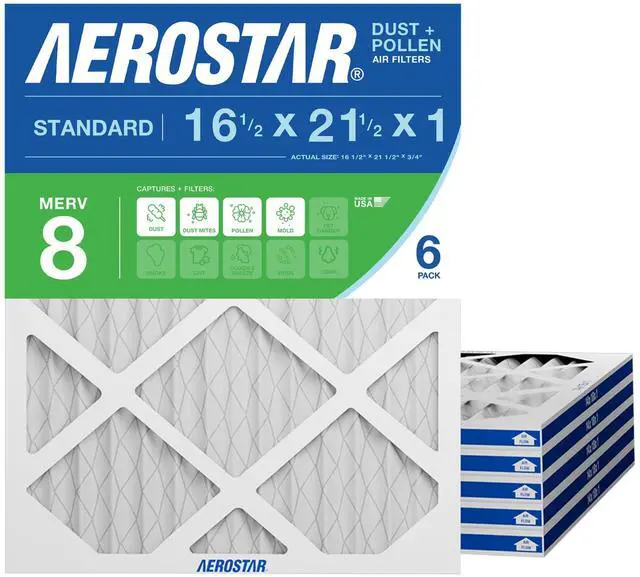 Main image of 16.5x21.5x1 MERV 8 - 6 Count - High Efficiency Pleated HVAC, Furnace & Air Conditioner Filters - Removes Dust, Lint, Mold & Allergy-Causing Pollen