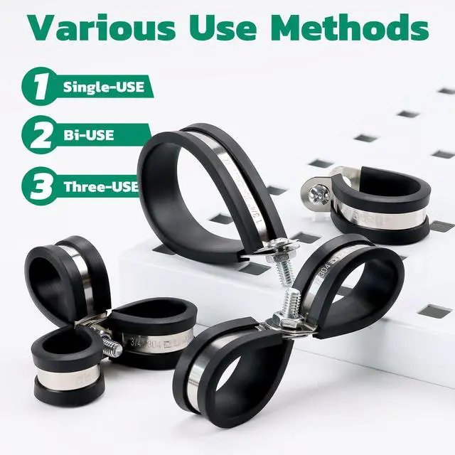 Alt view image 5 of 7 - 72PCS Cable Clamps Assortment Kit,Rubber Coated, 1/4"-1/2" 3 Sizes | 304 Stainless Steel, Anti-Vibration, Rust Resistant, Secure Hold, Automotive Wire, Pipe & Tube Mounting, Cable Management