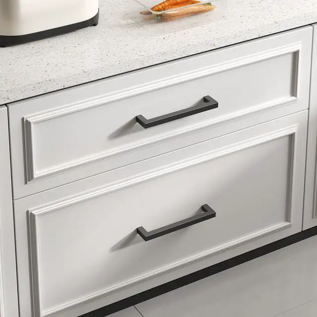 Alt view image 3 of 7 - 10 Pack 5 Inch Matte Black Cabinet Handles Kitchen Drawer Pulls | Stainless Steel,Square Bar Modern Hardware,Cabinet Pulls,Smooth Touch,for Bathroom Cupboard Dresser,2 Screws,Easy Install