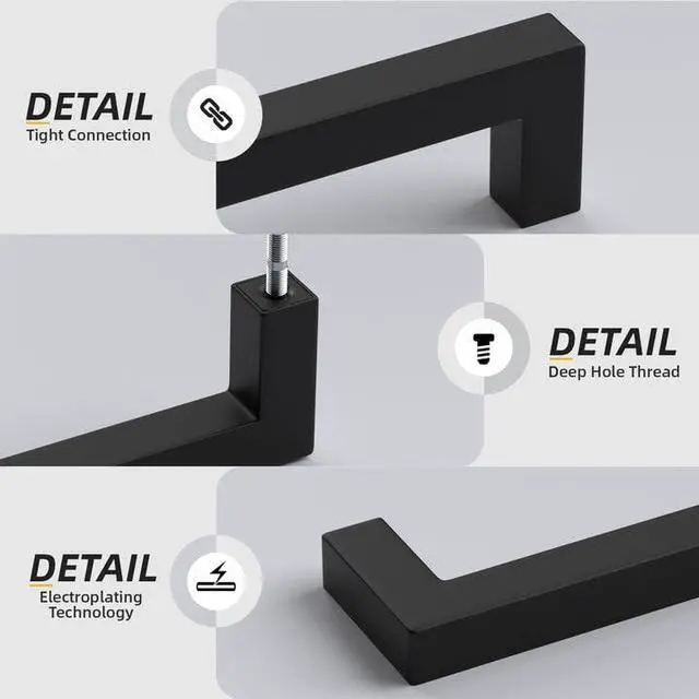 Alt view image 5 of 7 - 10 Pack 5 Inch Matte Black Cabinet Handles Kitchen Drawer Pulls | Stainless Steel,Square Bar Modern Hardware,Cabinet Pulls,Smooth Touch,for Bathroom Cupboard Dresser,2 Screws,Easy Install