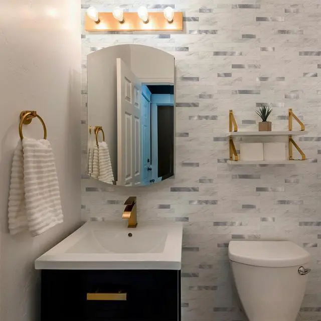 Alt view image 2 of 6 - 20 Sheets Peel and Stick Backsplash for Kitchen, White Marble with Metal Silver Look Stick on Tile Upgrade Your Kitchen Backsplash, RV, Fireplace