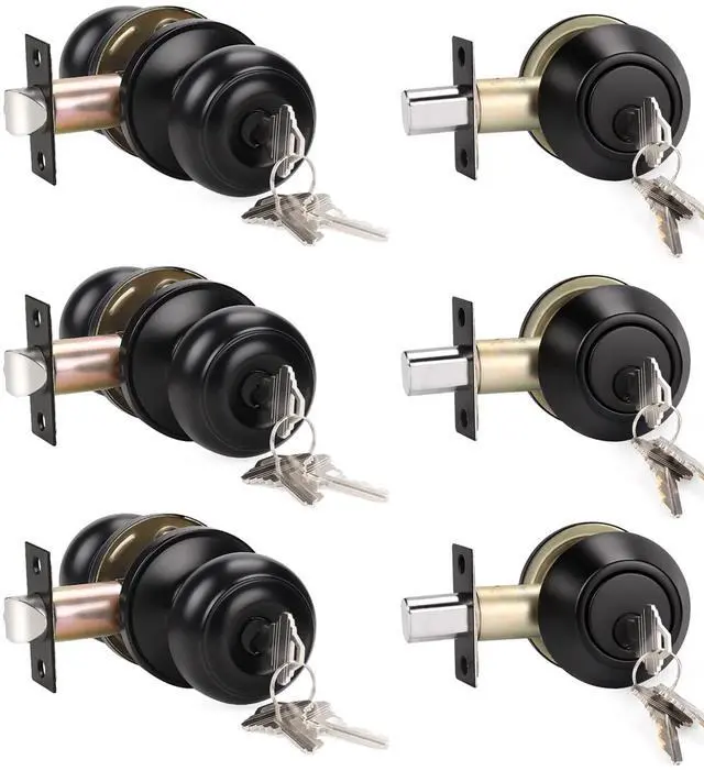 Main image of 3 Pack Keyed Alike Entry Door Knobs and Single Cylinder Deadbolt Lock Combo Set Security for Exterior and Front Door, Keyed Entry Door Locksets with Deadbolt, Matte Black Finish