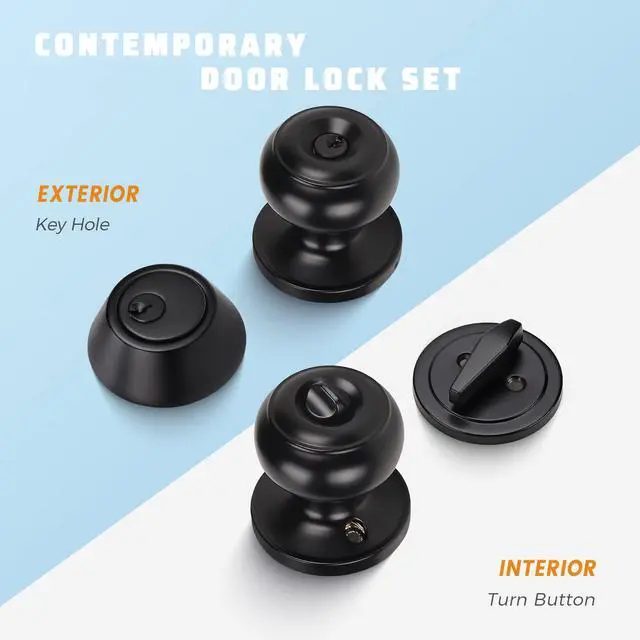 Alt view image 2 of 7 - 3 Pack Keyed Alike Entry Door Knobs and Single Cylinder Deadbolt Lock Combo Set Security for Exterior and Front Door, Keyed Entry Door Locksets with Deadbolt, Matte Black Finish