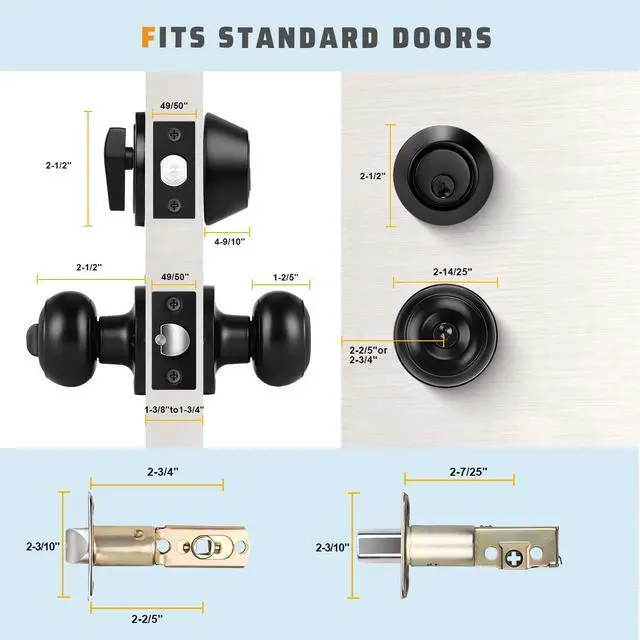 Alt view image 5 of 7 - 3 Pack Keyed Alike Entry Door Knobs and Single Cylinder Deadbolt Lock Combo Set Security for Exterior and Front Door, Keyed Entry Door Locksets with Deadbolt, Matte Black Finish