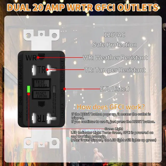 Alt view image 3 of 6 - Outdoor Electrical Outlet Box with Dual 20 Amp WRTR GFCI Receptacles ETL Listed Waterproof GFCI Outlet Box with Cover