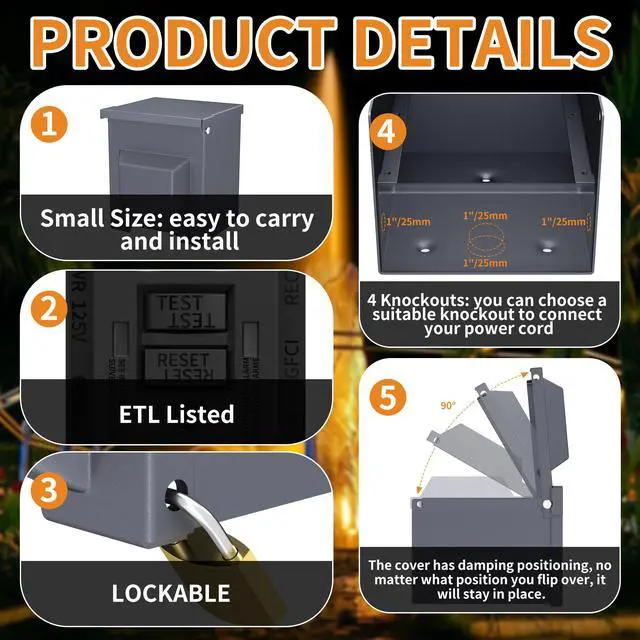 Alt view image 4 of 6 - Outdoor Electrical Outlet Box with Dual 20 Amp WRTR GFCI Receptacles ETL Listed Waterproof GFCI Outlet Box with Cover