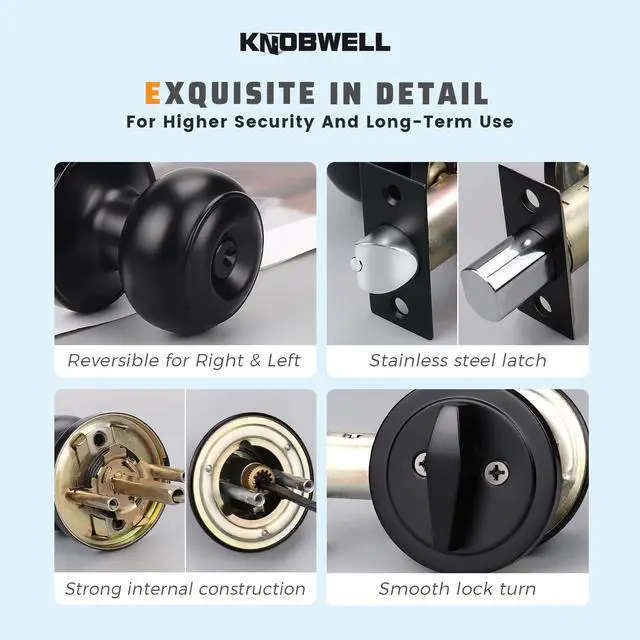 Alt view image 6 of 7 - 3 Pack Keyed Alike Entry Door Knobs and Single Cylinder Deadbolt Lock Combo Set Security for Exterior and Front Door, Keyed Entry Door Locksets with Deadbolt, Matte Black Finish