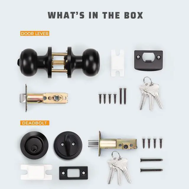 Alt view image 7 of 7 - 3 Pack Keyed Alike Entry Door Knobs and Single Cylinder Deadbolt Lock Combo Set Security for Exterior and Front Door, Keyed Entry Door Locksets with Deadbolt, Matte Black Finish