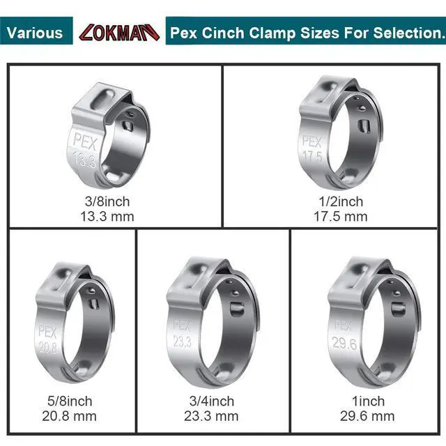 Alt view image 7 of 7 - 50 Pack 1/2 Inch PEX Cinch Clamps, Stainless Steel Rings Pinch Clamps for PEX Tubing Pipe Fitting Connections (1/2 Inch)
