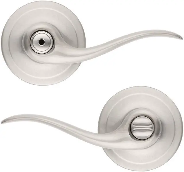 Main image of Tustin Interior Privacy Door Handle with Lock, Door Lever For Bathroom and Bedroom, Satin Nickel Reversible Keyless Turn Lock, with Microban Protection