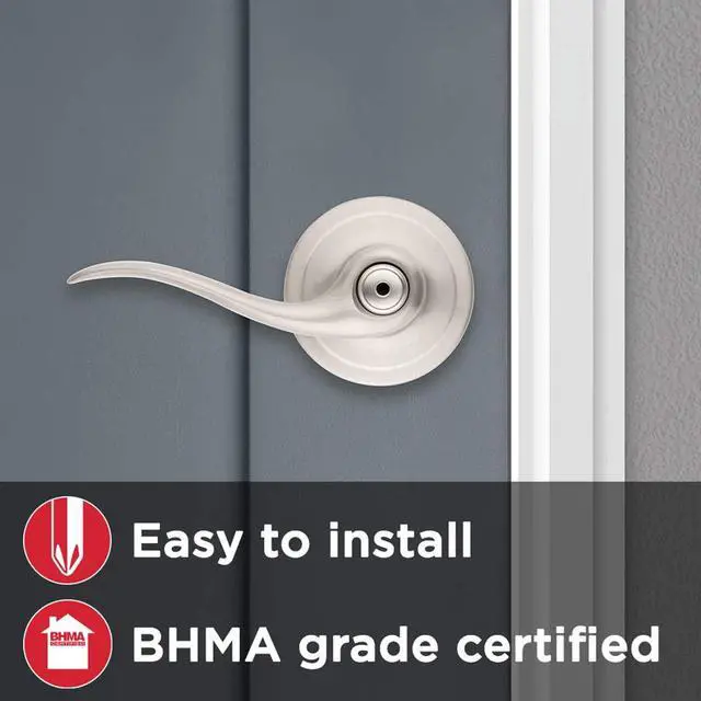 Alt view image 3 of 7 - Tustin Interior Privacy Door Handle with Lock, Door Lever For Bathroom and Bedroom, Satin Nickel Reversible Keyless Turn Lock, with Microban Protection