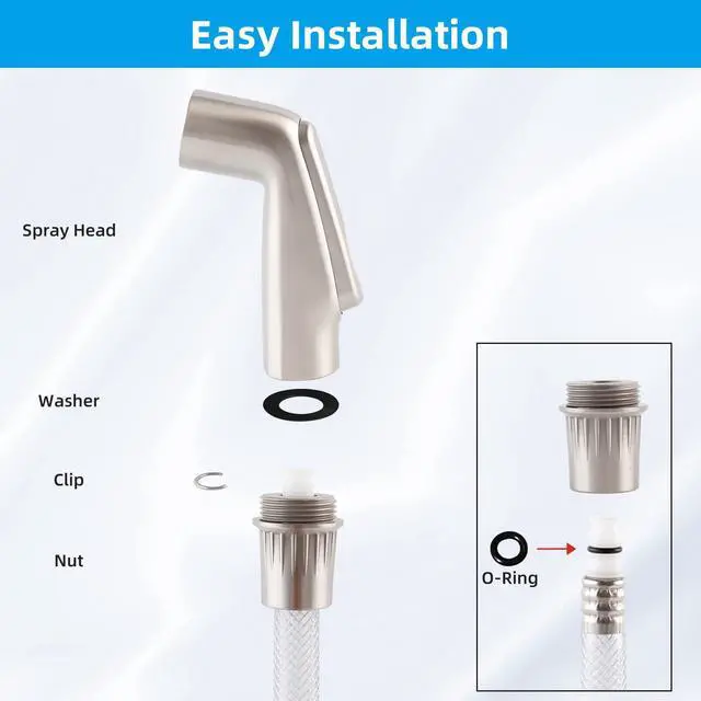 Alt view image 5 of 7 - Universal Kitchen Sink Side Sprayer Head Replacement, Brushed Nickel Finish | NSF/ANSI/CAN 372 Certified, Sink Spray Attachment Compatible with Delta, Moen, Kohler OEM Brand, Sink Faucet Sprayer Head