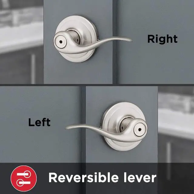 Alt view image 4 of 7 - Tustin Interior Privacy Door Handle with Lock, Door Lever For Bathroom and Bedroom, Satin Nickel Reversible Keyless Turn Lock, with Microban Protection
