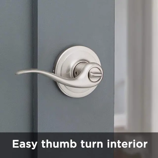 Alt view image 6 of 7 - Tustin Interior Privacy Door Handle with Lock, Door Lever For Bathroom and Bedroom, Satin Nickel Reversible Keyless Turn Lock, with Microban Protection