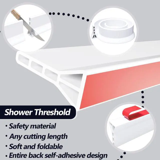 Alt view image 6 of 7 - 3" High Shower Threshold Water Dam 59 IN Collapsible Shower Water Splash Guard for Curbless Shower Threshold Barrier Water Stopper for Wet and Dry Separation Bathroom and Kitchen (White)