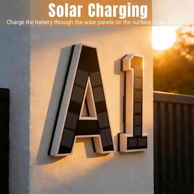 Alt view image 2 of 7 - 9" Solar Lighted House Numbers for Outside Illuminated Address Sign | Waterproof LED Backlit Personalized number plaque for Home Exterior Residences Apartments Hotels Factories(Black-1, 9 INCH)