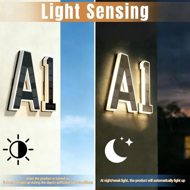 Alt view image 3 of 7 - 9" Solar Lighted House Numbers for Outside Illuminated Address Sign | Waterproof LED Backlit Personalized number plaque for Home Exterior Residences Apartments Hotels Factories(Black-1, 9 INCH)