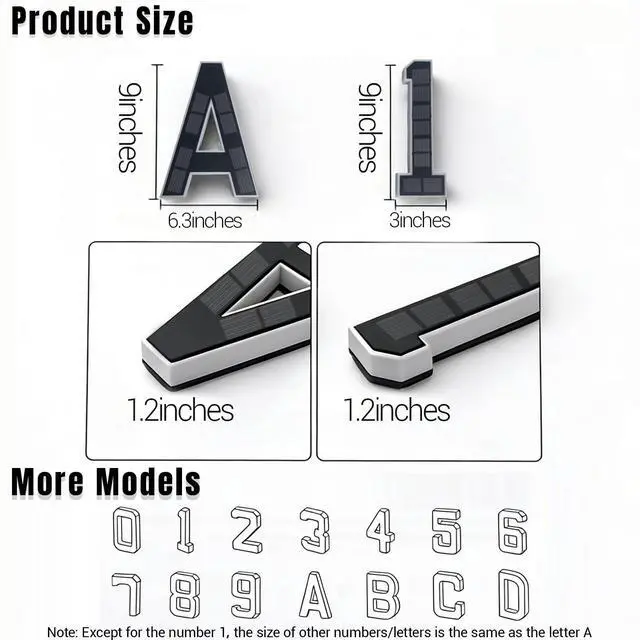 Alt view image 5 of 7 - 9" Solar Lighted House Numbers for Outside Illuminated Address Sign | Waterproof LED Backlit Personalized number plaque for Home Exterior Residences Apartments Hotels Factories(Black-1, 9 INCH)