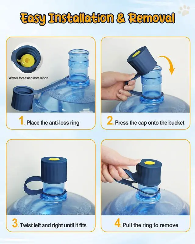 Alt view image 6 of 7 - 3-Packs Silicone 5 Gallon Water Jug Cap, 2/3/4/5Gal Reusable Bottle Lids | Leak-Proof Replacement Caps for 55mm & 60mm Bottle Standard/Screw/Crown Tops, Dishwasher Safe & BPA-Free (Dark Blue, 3 PACKS)