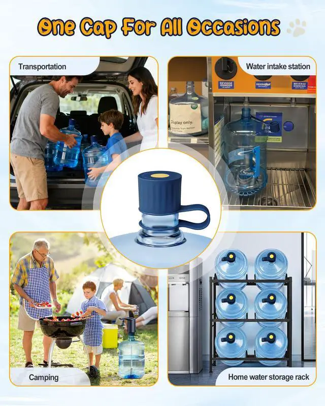 Alt view image 7 of 7 - 3-Packs Silicone 5 Gallon Water Jug Cap, 2/3/4/5Gal Reusable Bottle Lids | Leak-Proof Replacement Caps for 55mm & 60mm Bottle Standard/Screw/Crown Tops, Dishwasher Safe & BPA-Free (Dark Blue, 3 PACKS)