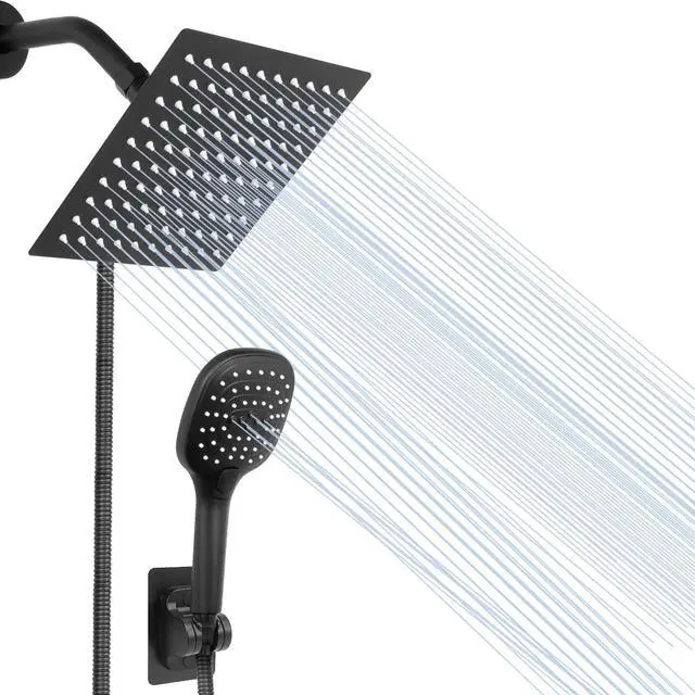 Main image of Shower Head with Hose, High Pressure Stainless Steel Rain Shower and 3 Settings Handheld Spray Combo with Push Button Flow Control (8 Inch, Matte Black)
