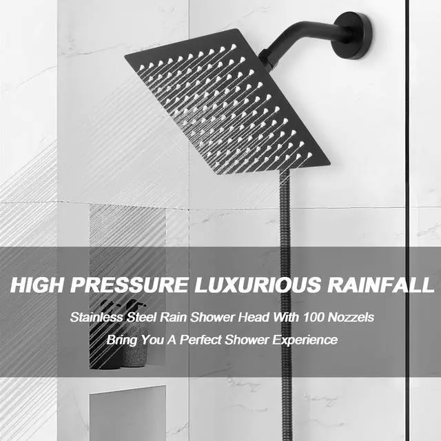 Alt view image 2 of 6 - Shower Head with Hose, High Pressure Stainless Steel Rain Shower and 3 Settings Handheld Spray Combo with Push Button Flow Control (8 Inch, Matte Black)