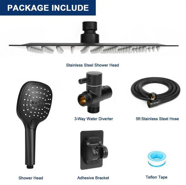 Alt view image 5 of 6 - Shower Head with Hose, High Pressure Stainless Steel Rain Shower and 3 Settings Handheld Spray Combo with Push Button Flow Control (8 Inch, Matte Black)