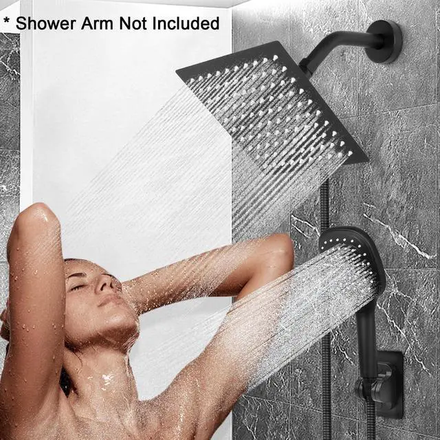 Alt view image 6 of 6 - Shower Head with Hose, High Pressure Stainless Steel Rain Shower and 3 Settings Handheld Spray Combo with Push Button Flow Control (8 Inch, Matte Black)