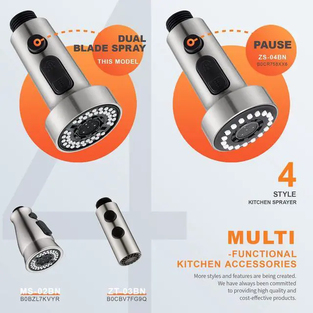 Alt view image 5 of 7 - Pull Down Spray Head Replacement - for Kitchen Faucet Sprayer Head with 15 Adapters, 3 Function Pull Out Faucet Spray Nozzle, Brushed Nickel