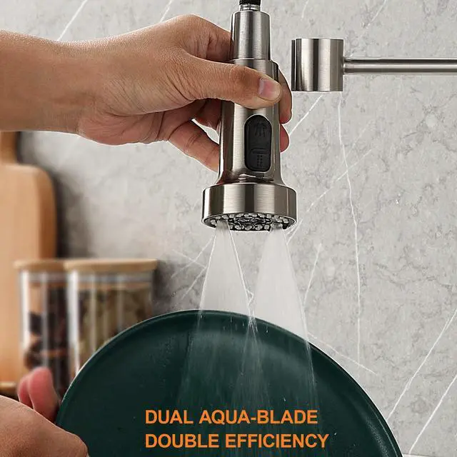 Alt view image 6 of 7 - Pull Down Spray Head Replacement - for Kitchen Faucet Sprayer Head with 15 Adapters, 3 Function Pull Out Faucet Spray Nozzle, Brushed Nickel